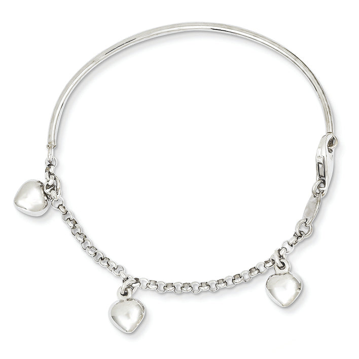 14K White Gold Polished Dangle Heart Baby Bracelet 6 Inches