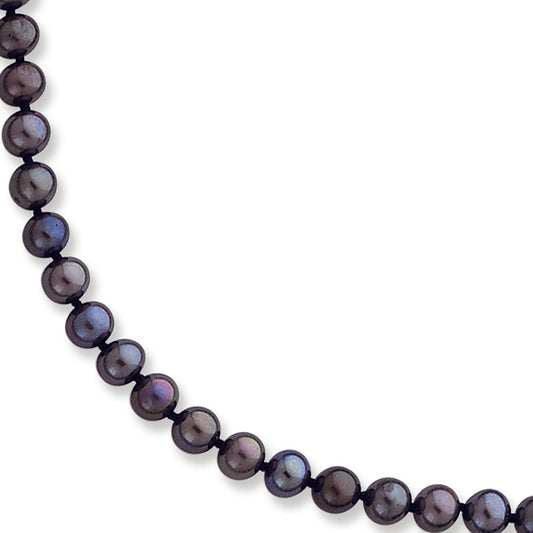14K Gold 5-5.5mm Black Freshwater Onion Cultured Pearl Necklace 20 Inches