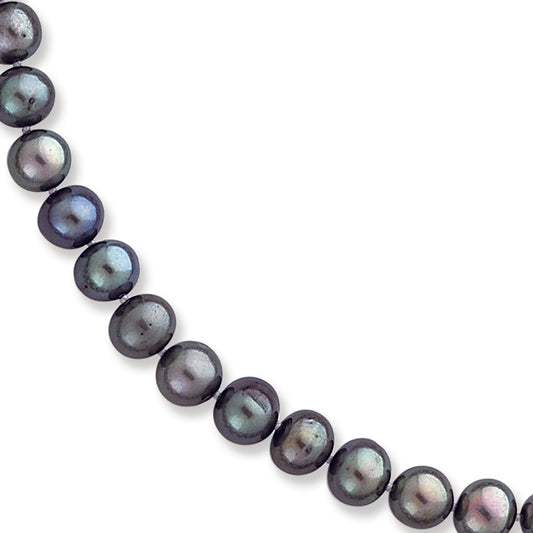14K Gold 7-7.5mm Black Freshwater Onion Cultured Pearl Necklace 16 Inches
