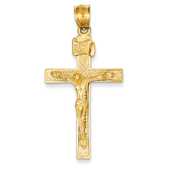 14K Gold INRI Crucifix Pendant