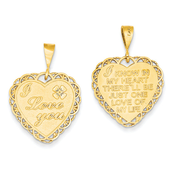 14K Gold Reversible I Love You Heart Pendant