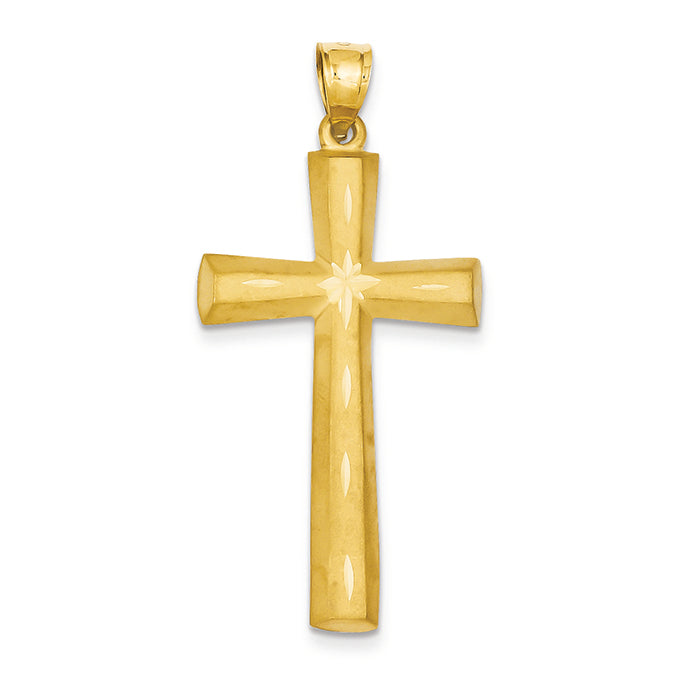 14K Gold Satin & Diamond -cut Cross Pendant