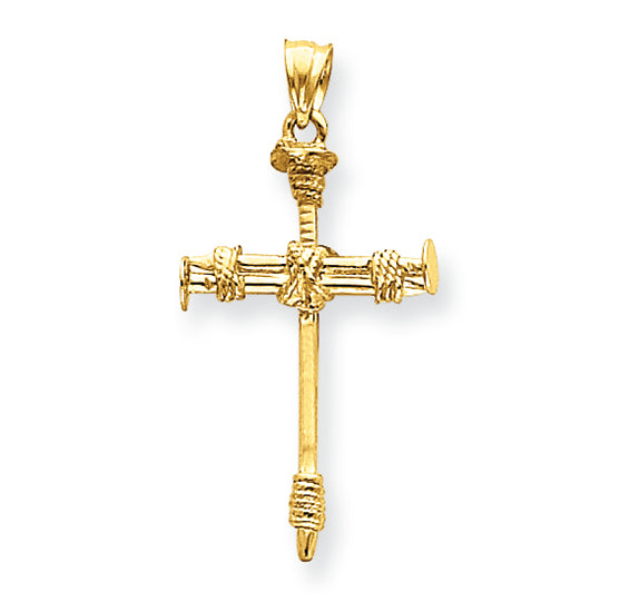 14K Gold Polished Nail Cross Pendant