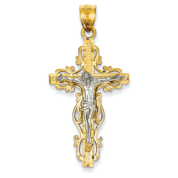 14K Gold Two-tone Diamond-cut Crucifix Pendant