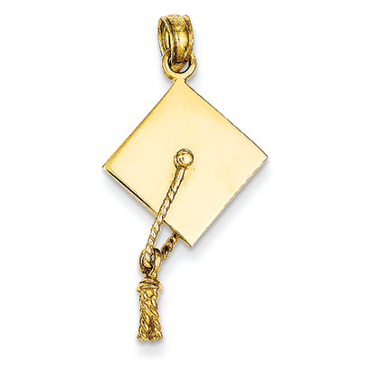 14K Gold Solid Polished 3-Dimensional Graduation Cap Pendant