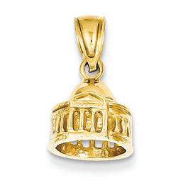 14K Gold Solid Polished 3-Dimensional Jefferson Memorial Pendant