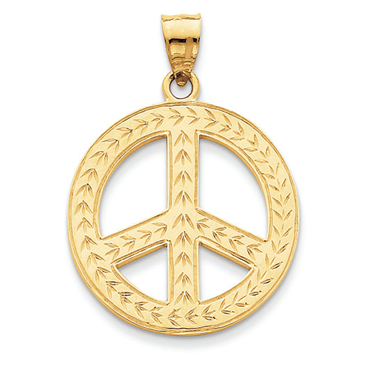 14K Gold Solid Polished Peace Sign Pendant