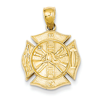 14K Gold Reversible Fire Department Shield Pendant