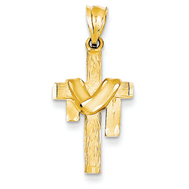 14K Gold Satin Draped Cross Pendant