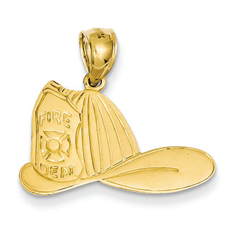 14K Gold Large Firefighter Hat Pendant