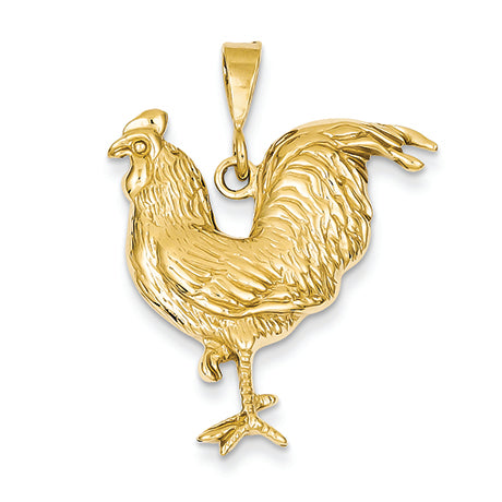 14K Gold Solid Polished Open-Backed Rooster Pendant