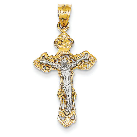 14K Gold Two-tone INRI Fleur De Lis Crucifix Pendant