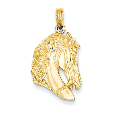 14K Gold Solid Polished Open-Backed Horse Head Pendant