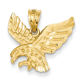 14K Gold Satin Diamond-cut Eagle Pendant