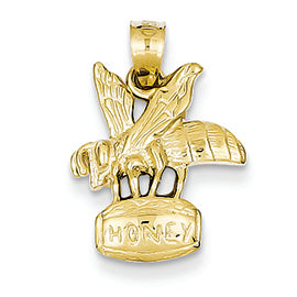 14K Gold Satin Diamond-cut 3-Dimensional Honey Bee Pendant
