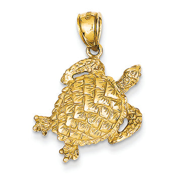 14K Gold Solid Polished Open-Backed Turtle Pendant
