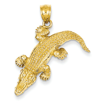 14K Gold Solid Polished 3-Dimensional Moveable Crocodile Pendant