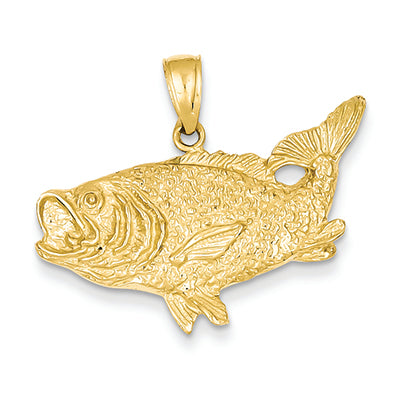 14K Gold Polished Open-Backed Bass Fish Pendant