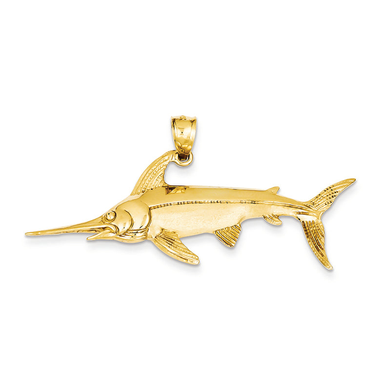 14K Gold Satin Polished Open-Backed Swordfish Pendant