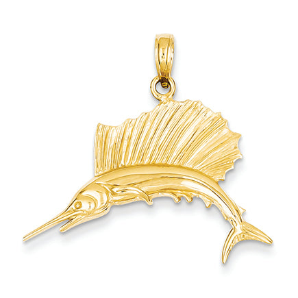 14K Gold Polished Sailfish Pendant