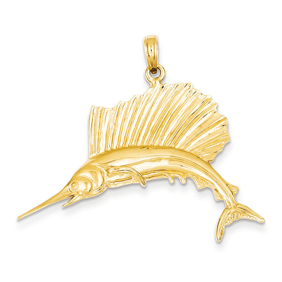 14K Gold Polished Sailfish Pendant