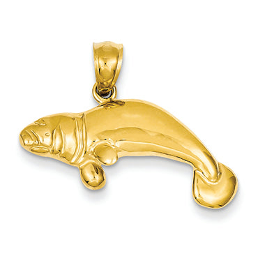 14K Gold Solid Polished Manatee Pendant