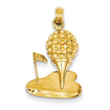 14K Gold Solid Polished Open-Backed Golf Pendant