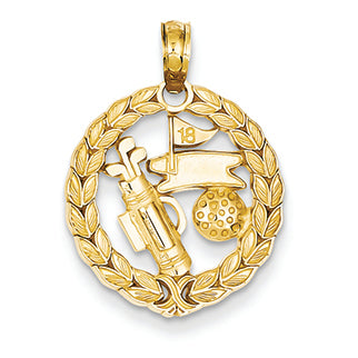 14K Gold Solid Polished Golf Theme Pendant