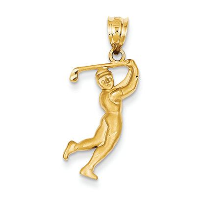 14K Gold Solid Satin Diamond-cut Open-Backed Male Golfer Charm