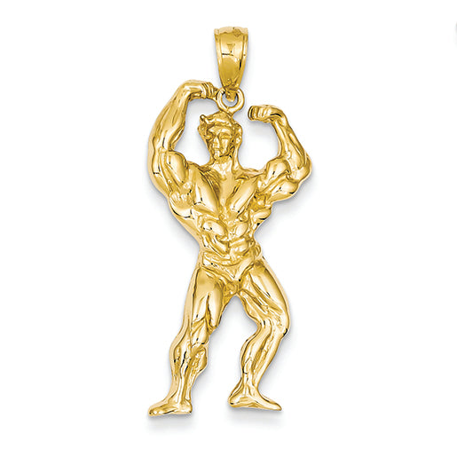 14K Gold Solid Polished Weightlifter Pendant