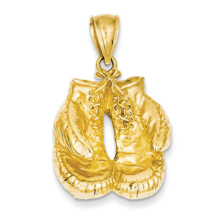 14K Gold Solid Polished Open-Backed Boxing Gloves Pendant