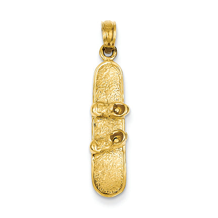 14K Gold Solid Polished 3-Dimensional Snowboard Pendant