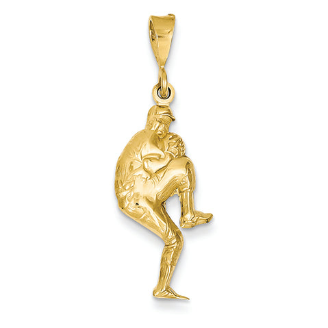 14K Gold Polished 3-Dimensional Pitcher Baseball Charm