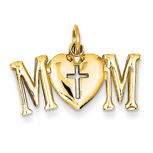 14K Gold Polished Mom with Cross Charm