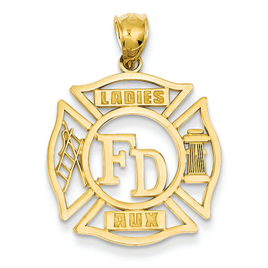 14K Gold FD Ladies AUX in Shield Pendant