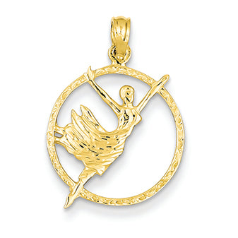 14K Gold Dancer in Circle Frame Pendant