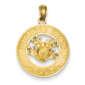 14K Gold Puerto Rico with Frog Pendant