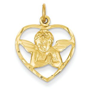 14K Gold Angel in Heart Charm