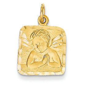 14K Gold Satin & Diamond -Cut Angel Charm