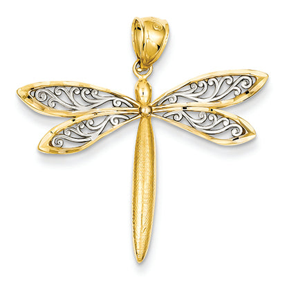 14K Gold with Rhodium Dragonfly Pendant