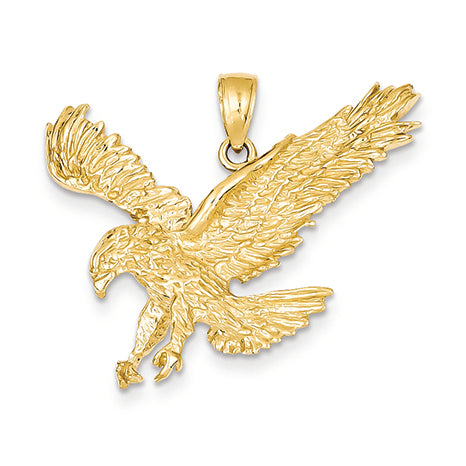 14K Gold Textured Eagle Landing Pendant