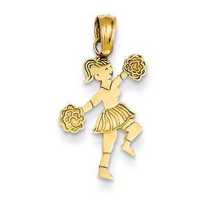 14K Gold Cheerleader with Pom-Poms Pendant