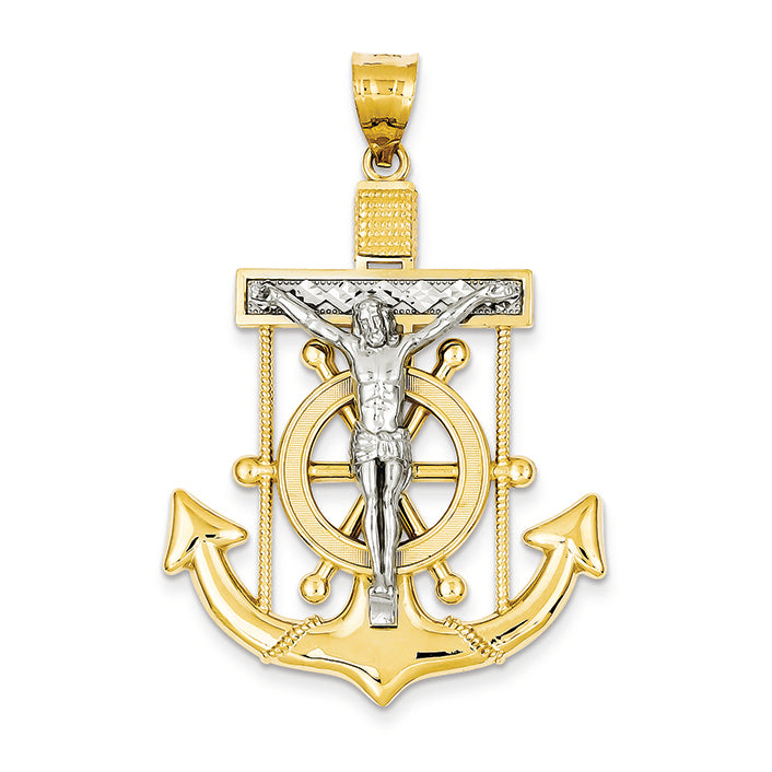 14K Gold Two-tone Diamond-cut Mariner's Cross Pendant