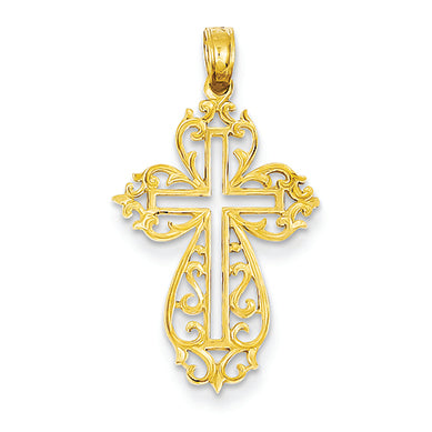 14K Gold Scroll Framed Cross Pendant