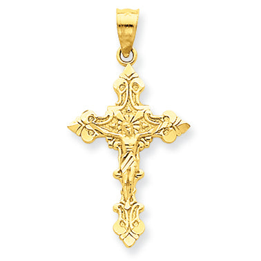 14K Gold Satin & Diamond-cut Crucifix Pendant