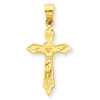 14K Gold Satin & Diamond -Cut Crucifix Charm