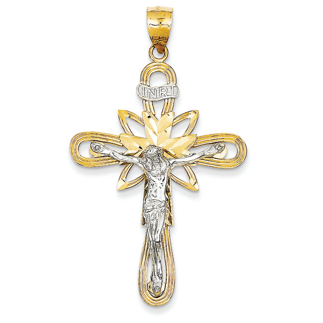 14K Gold Two-Tone INRI Crucifix Pendant