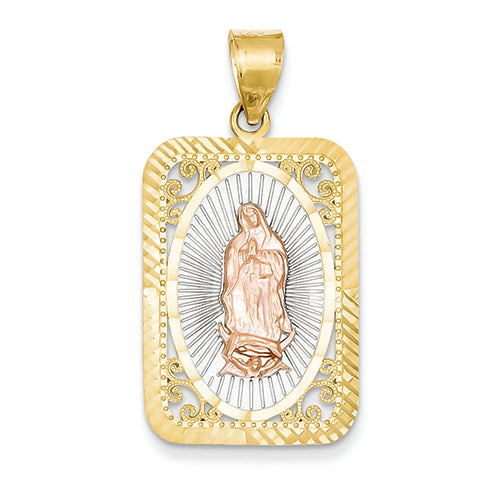 14K Gold Two-tone Rose w/Rhodium D/C Guadalupe Medal Pendant
