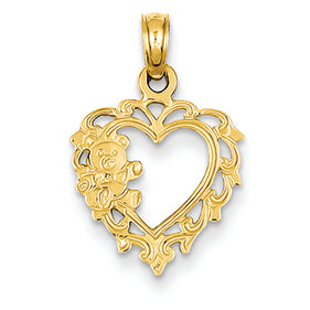 14K Gold Teddy Bear in Heart Pendant