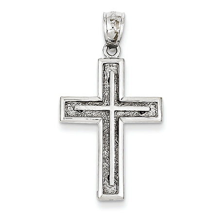 14K Gold White Cross on Square Edged Frame Pendant